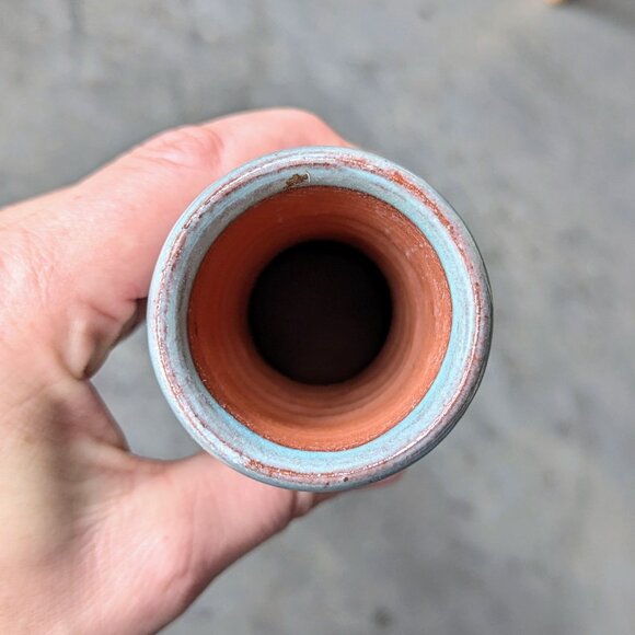 Vintage Handmade Blue Painted Terra Cotta Tall Vase - Picture 5 of 6